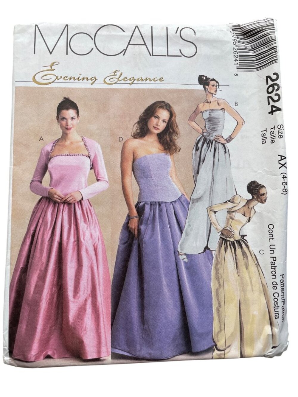 McCalls 2624 Evening Elegance Pattern Size 4-6-8 Shrug Tops & Skirt Retro CUT